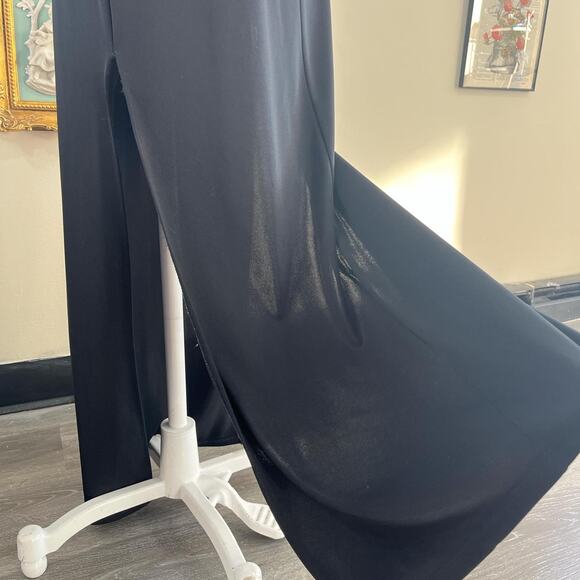 Vintage Y2K Krizia D Black Floral Embroidered Halter Maxi Dress Side Slits - Picture 4 of 8